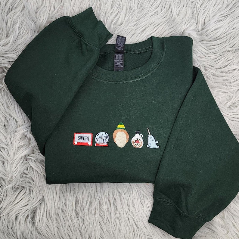 Christmas Elf Embroidered Crewneck Festive Holiday Sweatshirt 1763780970553.jpg