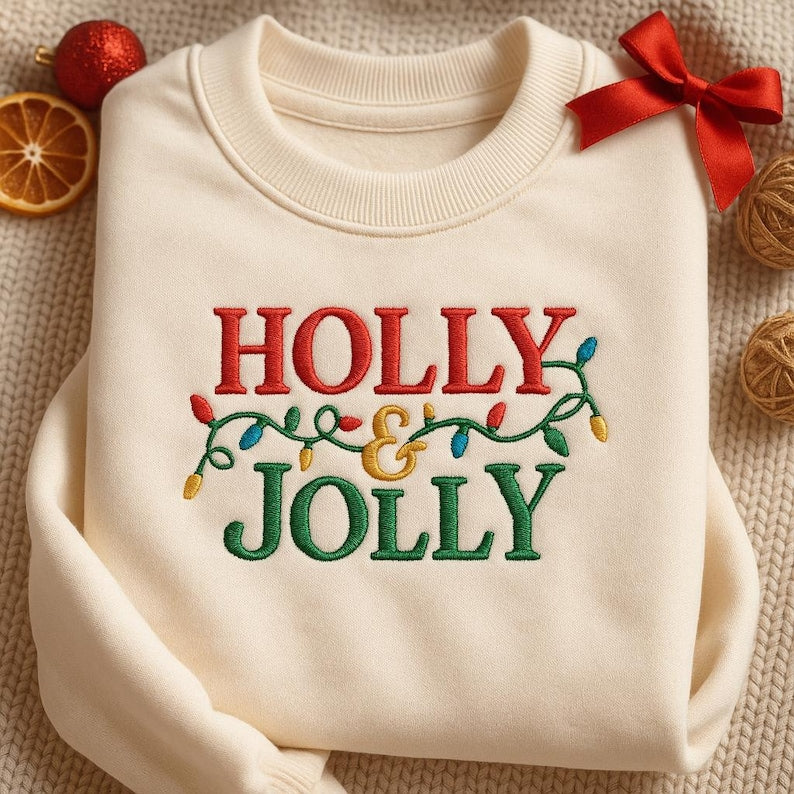 Embroidered Holly  Jolly Sweatshirt Christmas Lights Crewneck Holiday Festive Hoodie Ugly Xmas Sweater Gift 1763781853417.jpg