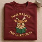 Bookmarked For Christmas Embroidered Sweatshirt Funny Reindeer Reading Hoodie Book Lover Xmas Gift Christmas Hoodie Holiday Sweater 1763951424990.jpg