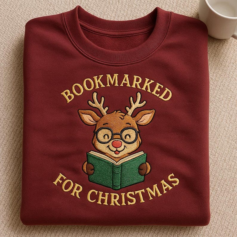 Bookmarked For Christmas Embroidered Sweatshirt Funny Reindeer Reading Hoodie Book Lover Xmas Gift Christmas Hoodie Holiday Sweater 1763951424990.jpg