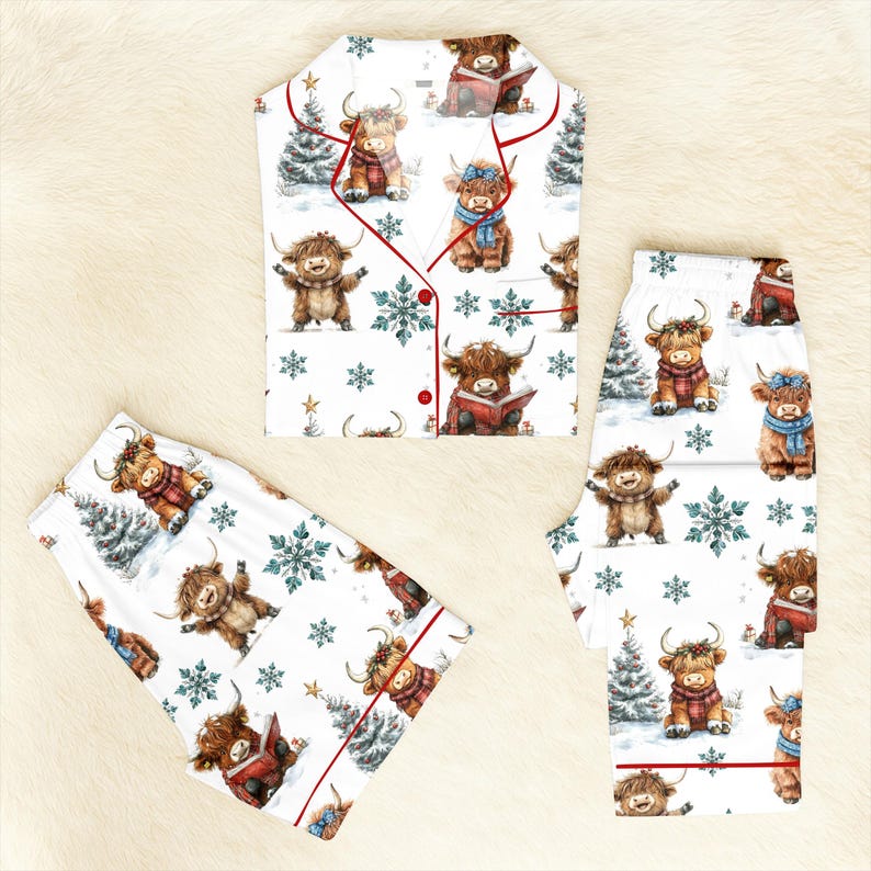 Christmas Highland Cow Pajamas Set Cute Christmas Cow Pajamas Western Christmas Gift Holiday Family Pajamas Highland Cow Kids Pjs Set 1763974441970.jpg
