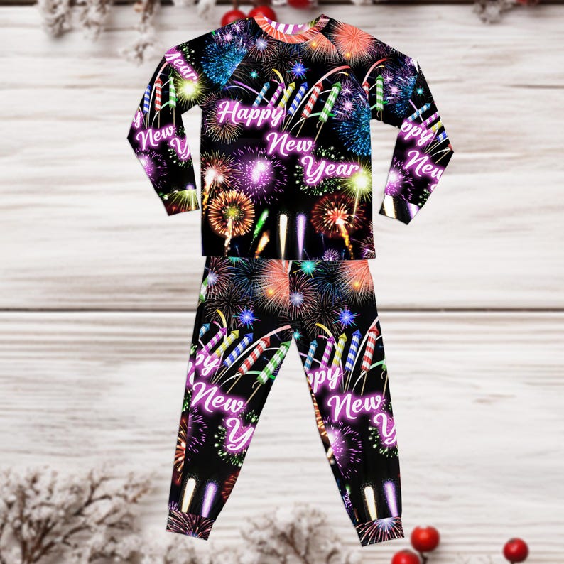 Family Matching Happy New Year Pajamas Set Fireworks Print Christmas Pjs Holiday Sleepwear Outfit Festive Matching Family Loungewear 1764554098516.jpg