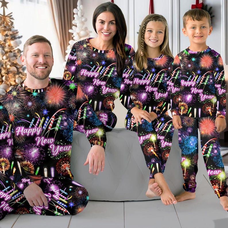 Family Matching Happy New Year Pajamas Set Fireworks Print Christmas Pjs Holiday Sleepwear Outfit Festive Matching Family Loungewear 1764554098597.jpg