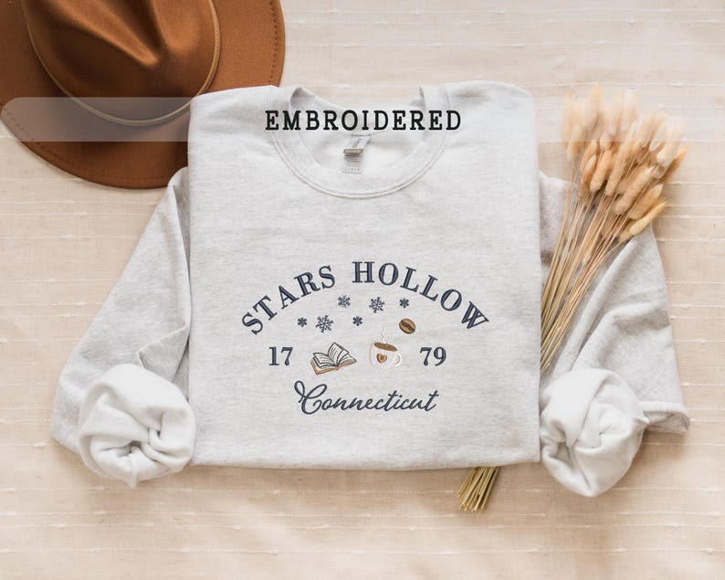 Embroidered Stars Hollow Connecticut Sweatshirt Cozy Winter Sweatshirt Stars Hollow Crewneck Autumn Embroider Sweater Reader Book Shirt 1764831022048.png