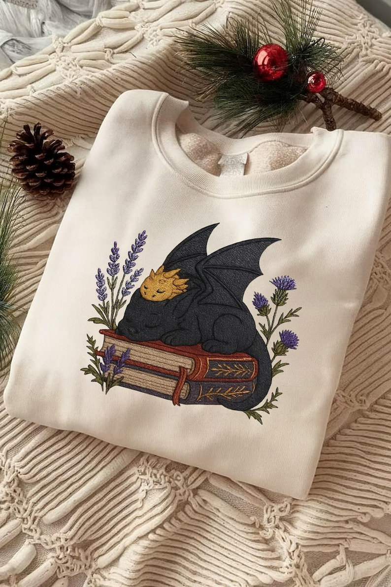 Embroidered Dragon Sweatshirt Fantasy Book Sweatshirt Reader Bookworm Gift 1764834629695.png