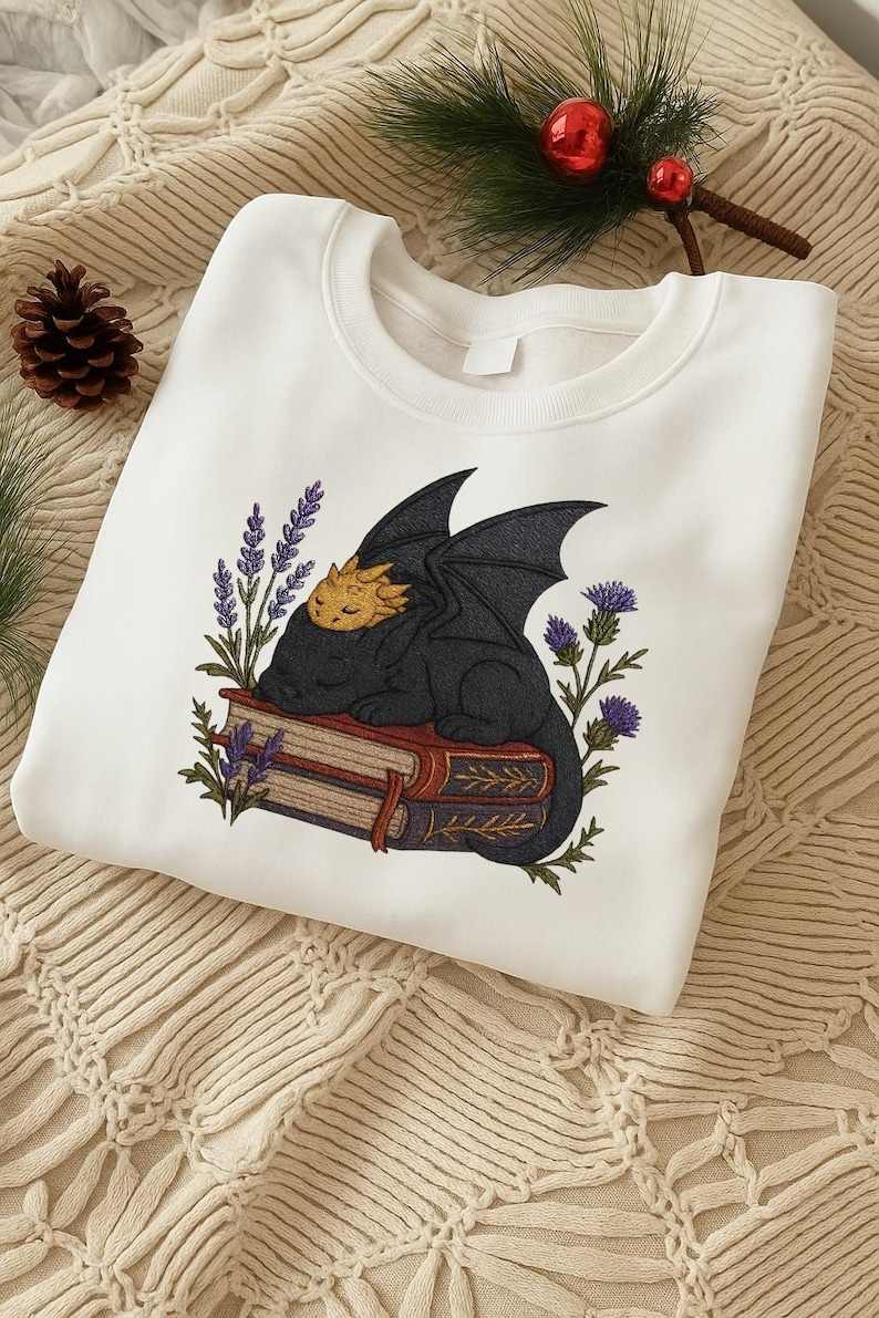 Embroidered Dragon Sweatshirt Fantasy Book Sweatshirt Reader Bookworm Gift 1764834629947.png