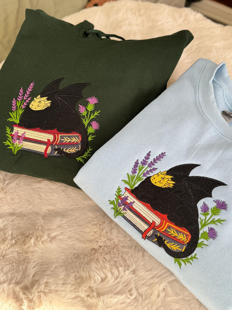 Embroidered Dragon Sweatshirt Fantasy Book Sweatshirt Reader Bookworm Gift 1764834629999.png