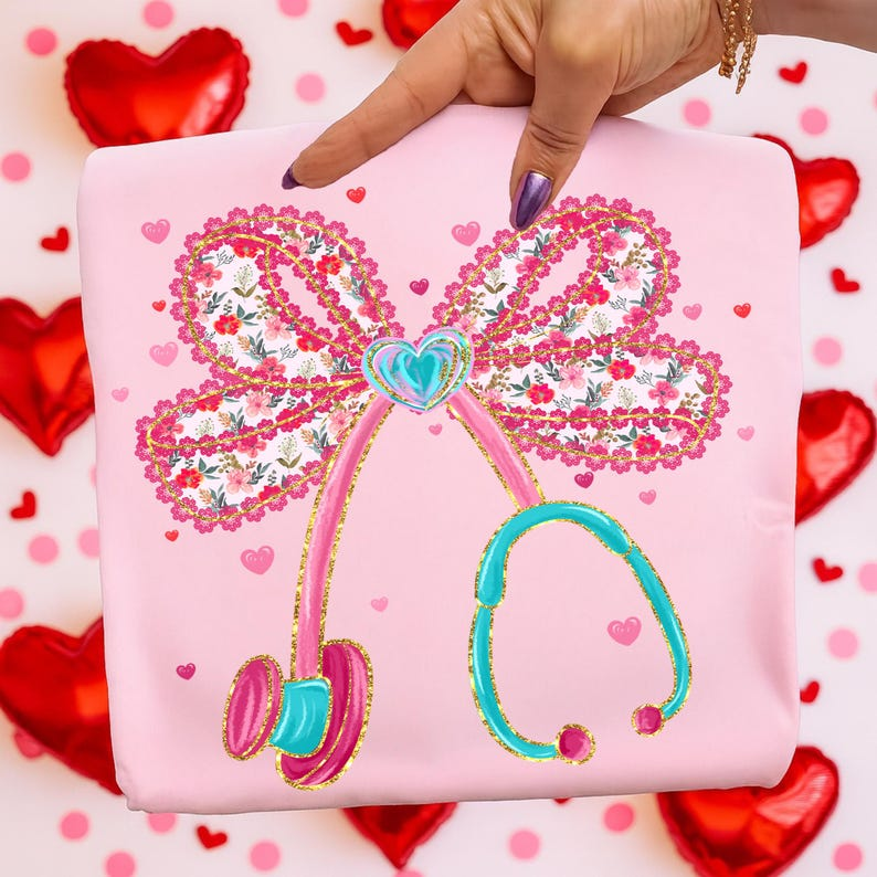 Pink Valentine Nurse Shirt Valentine Nurse Coquette Shirt Stethoscope Bow Shirt Nurse Valentines Shirt Design Valentines Day Shirt 1766462142616.png