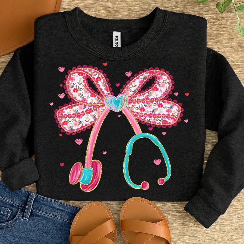 Pink Valentine Nurse Shirt Valentine Nurse Coquette Shirt Stethoscope Bow Shirt Nurse Valentines Shirt Design Valentines Day Shirt 1766462142799.png