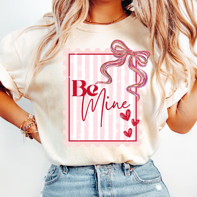 Coquette Valentines Postage Stamp Shirt Be Mine Valentines Heart Shirt Preppy Painted Bow Valentines Shirt Shirt Trendy Valentines Day Shirt 1766462937922.png