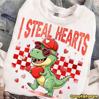 Retro Valentine Dinosaur Holding Heart Shirt Cute I Steal Hearts Vday Shirt Checkered Valentine Shirt Design 1766476058279.png