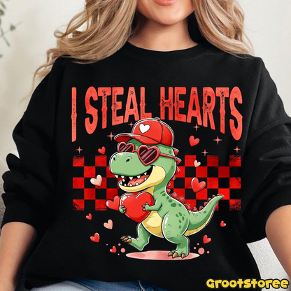 Retro Valentine Dinosaur Holding Heart Shirt Cute I Steal Hearts Vday Shirt Checkered Valentine Shirt Design 1766476058381.png