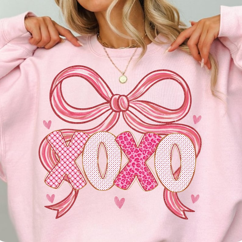 Xoxo Coquette Bow Valentine Brushstroke Shirt Pink Hearts Love Day Shirt Valentines Day Girly Sublimation 1766550893164.png