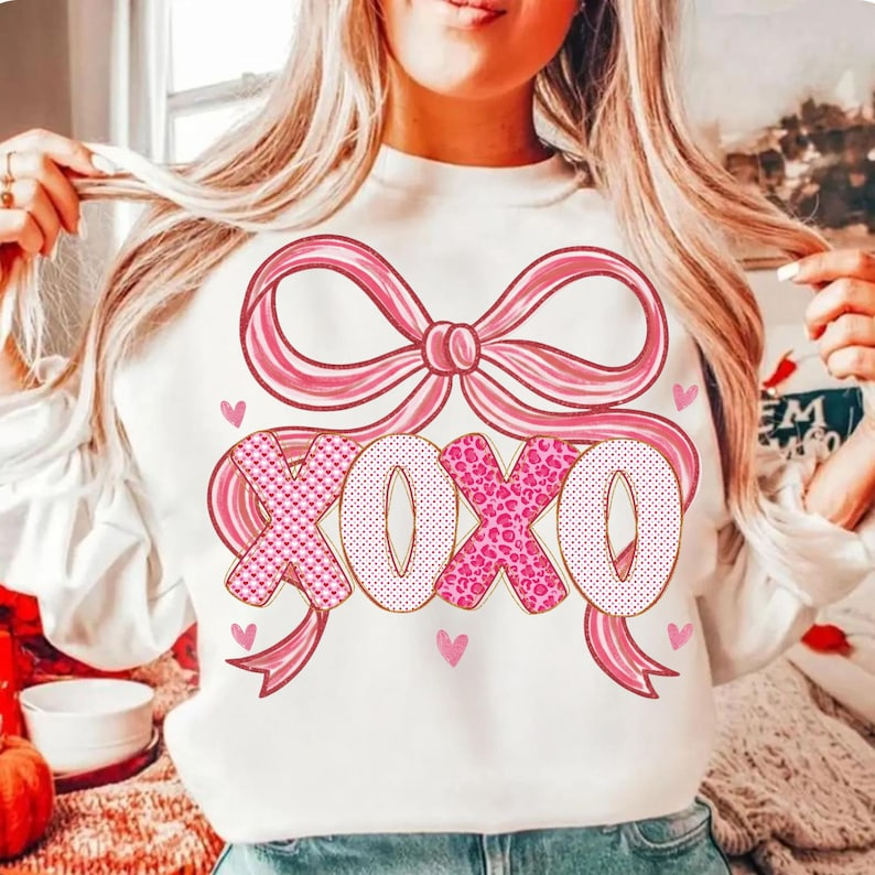 Xoxo Coquette Bow Valentine Brushstroke Shirt Pink Hearts Love Day Shirt Valentines Day Girly Sublimation 1766550893894.png