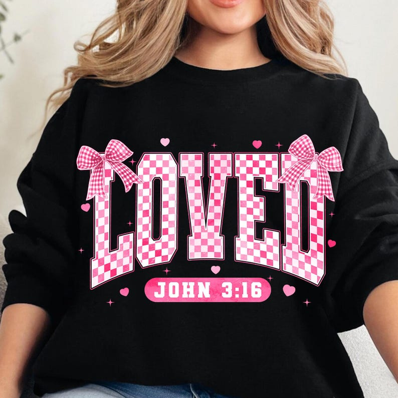 Checkered Loved John 316 Shirt Retro Christian Valentine Loved Shirt Faith Bible Verse Valentine Shirt Design Pink Xoxo Love Shirt 1766560992327.png