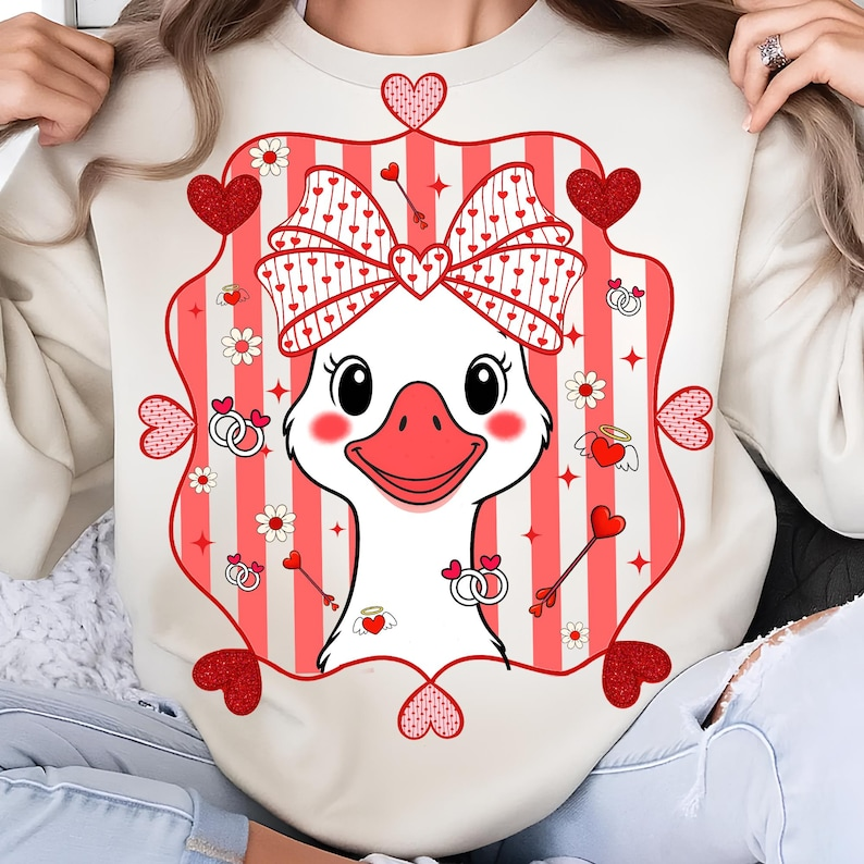 Preppy Valentines Goose Shirt Valentine Love Coquette Goose Tshirt  Cute Lovely Goose Sublimation Shirt 1767063801138.png