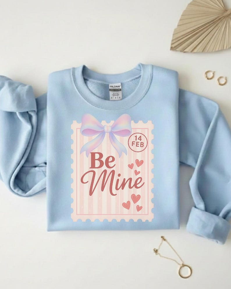 Coquette Valentines Postage Stamp Sweatshirt Be Mine Valentines Sweater Preppy Painted Bow Valentine Shirt Sweatshirt Valentines Day Gift 1767156050651.png