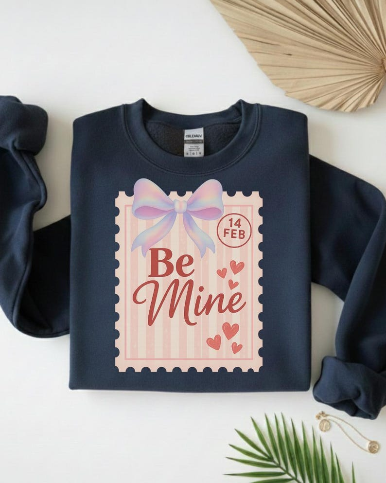 Coquette Valentines Postage Stamp Sweatshirt Be Mine Valentines Sweater Preppy Painted Bow Valentine Shirt Sweatshirt Valentines Day Gift 1767156050819.png