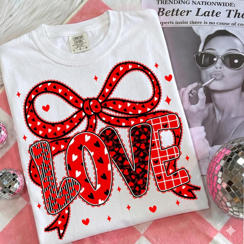 Valentines Day Love Shirt With Bow And Hearts Preppy Coquette Sublimation Shirt Pink Romantic Aesthetic Shirt Clipart Black Red Valentine 1767775330357.png
