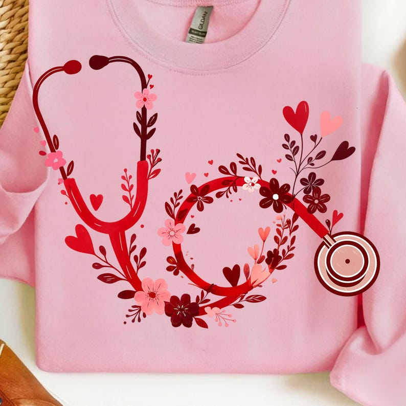 Floral Nurse Stethoscope Valentine Shirt Valentines Day Nursing Sublimation Tshirt 1767775968288.png