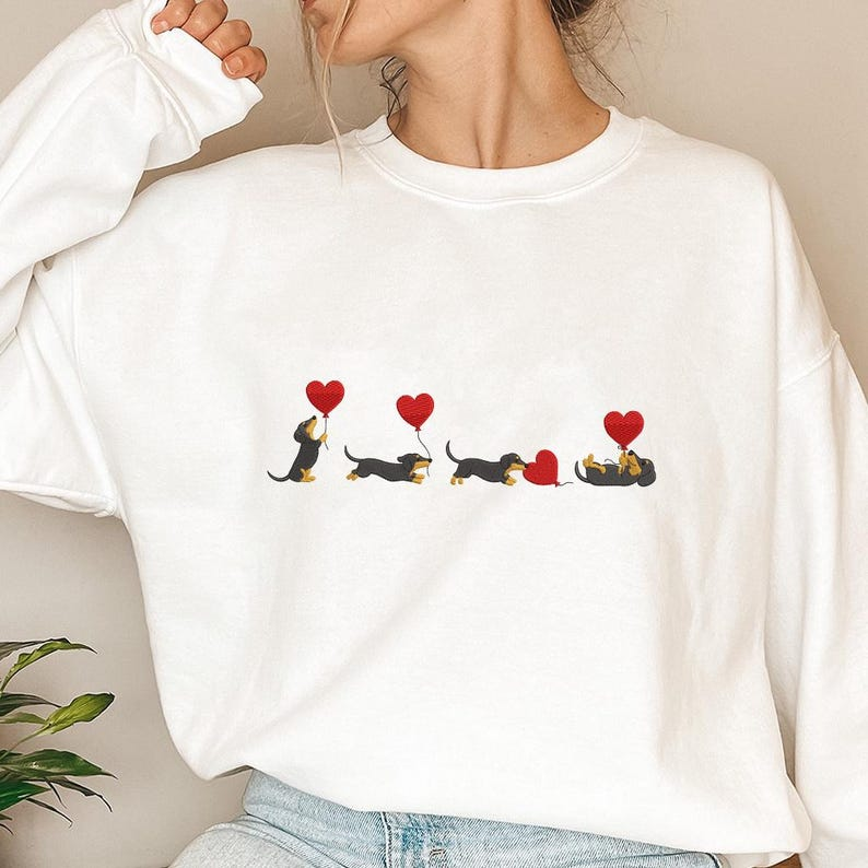Dachshund With Heart Balloons Embroidery Shirt Valentine Dachshund Lover Valentines Day Dog Mom Holiday Sausage Dogs Shirt Love Puppy 1767843027960.png