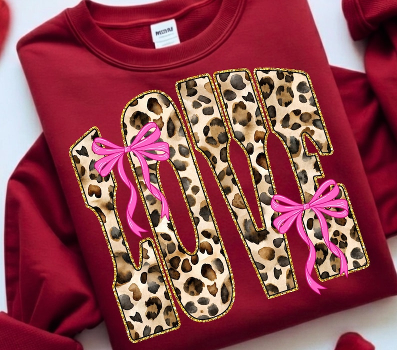 Love Shirt Leopard Print Bow Shirt With Preppy Letters  Coquette Valentine Shirt 1767932280389.png