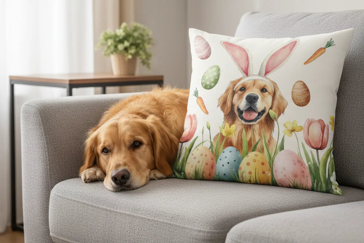 Easter Dog Cat with Bunny Ears - Personalized Pillow