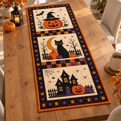 Halloween Table Runner, Black Cat Moon Table Topper, Witch Pumpkin Centerpiece, Haunted House Holiday Decor, Spooky Season Kitchen Gift 184b4f06-4adf-490e-889a-8ef0beff9c2d-banner-1.png
