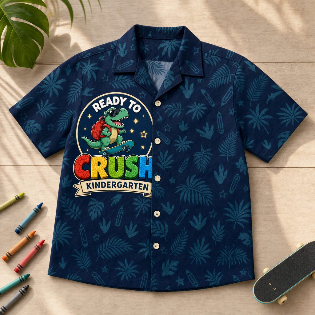 Ready to Crush Kindergarten Dino – Kids Hawaiian AOP - Hawaiian Kids Shirt - AOP 18531c11-51e7-4922-bd2f-4418871fca79.png