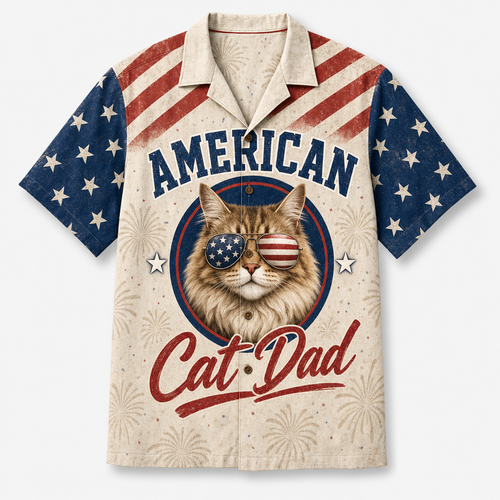 American Cat Dad – Patriotic Hawaiian Shirt - Hero