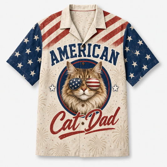 American Cat Dad – Patriotic Hawaiian Shirt - Hero