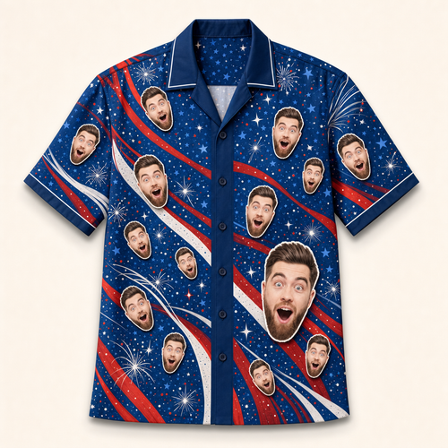 Patriotic Face Pattern Hawaiian Shirt - Hero