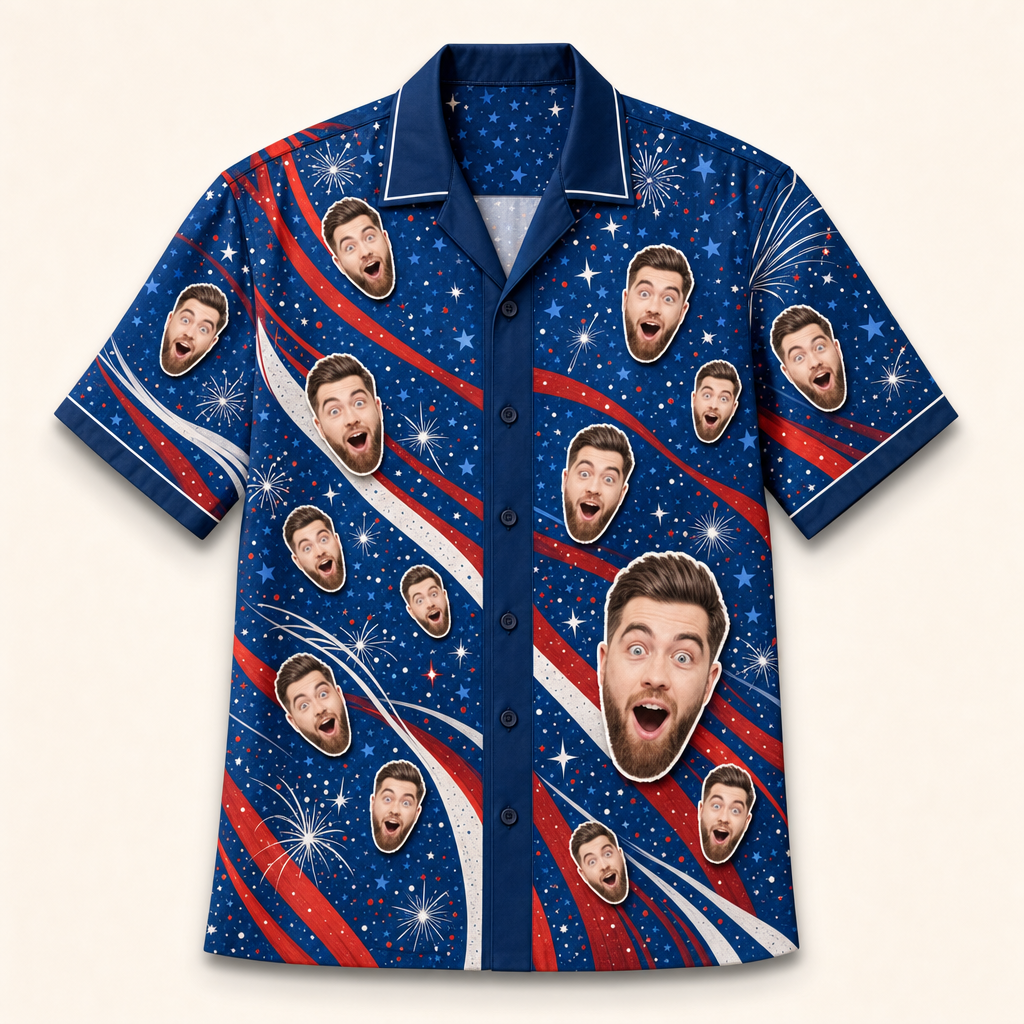 Patriotic Face Pattern Hawaiian Shirt - Hero