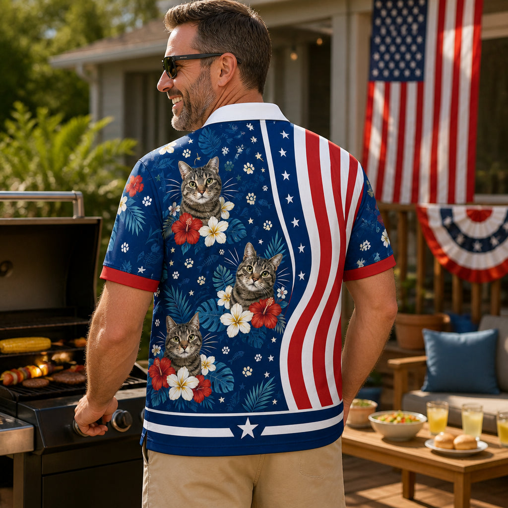 Custom Photo Cat Tropical American Hawaiian Shirt - How to customize