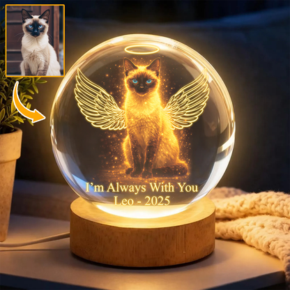 Personalized Pet Angel Memorial Light - Crystal Ball Night Light