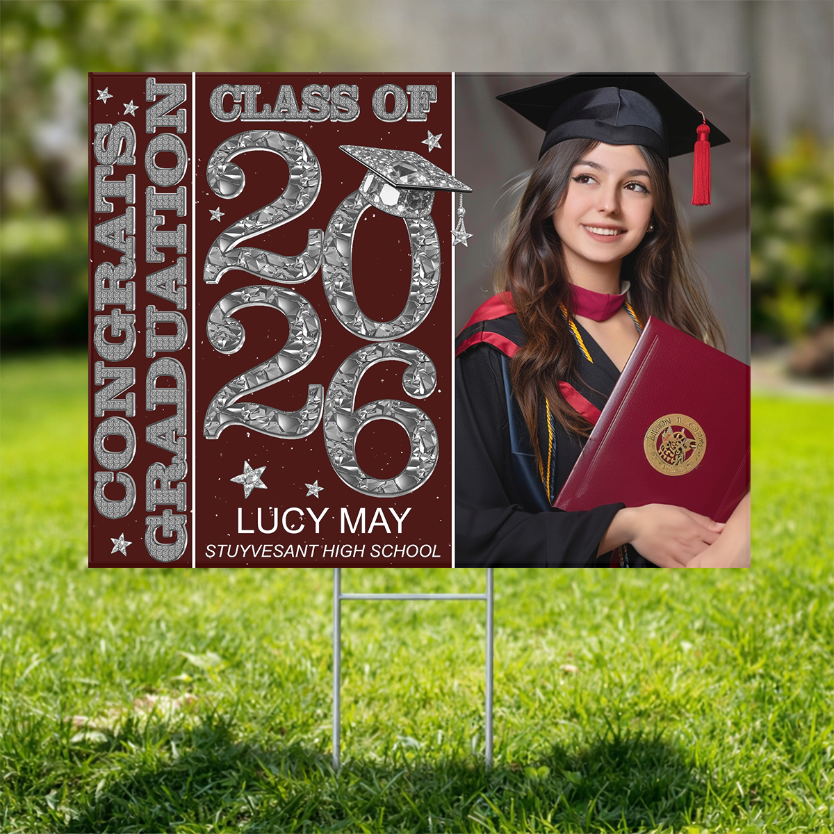 Diamond Graduation Photo Yard Sign - Class Of 2026 - Personalized Lawn Sign