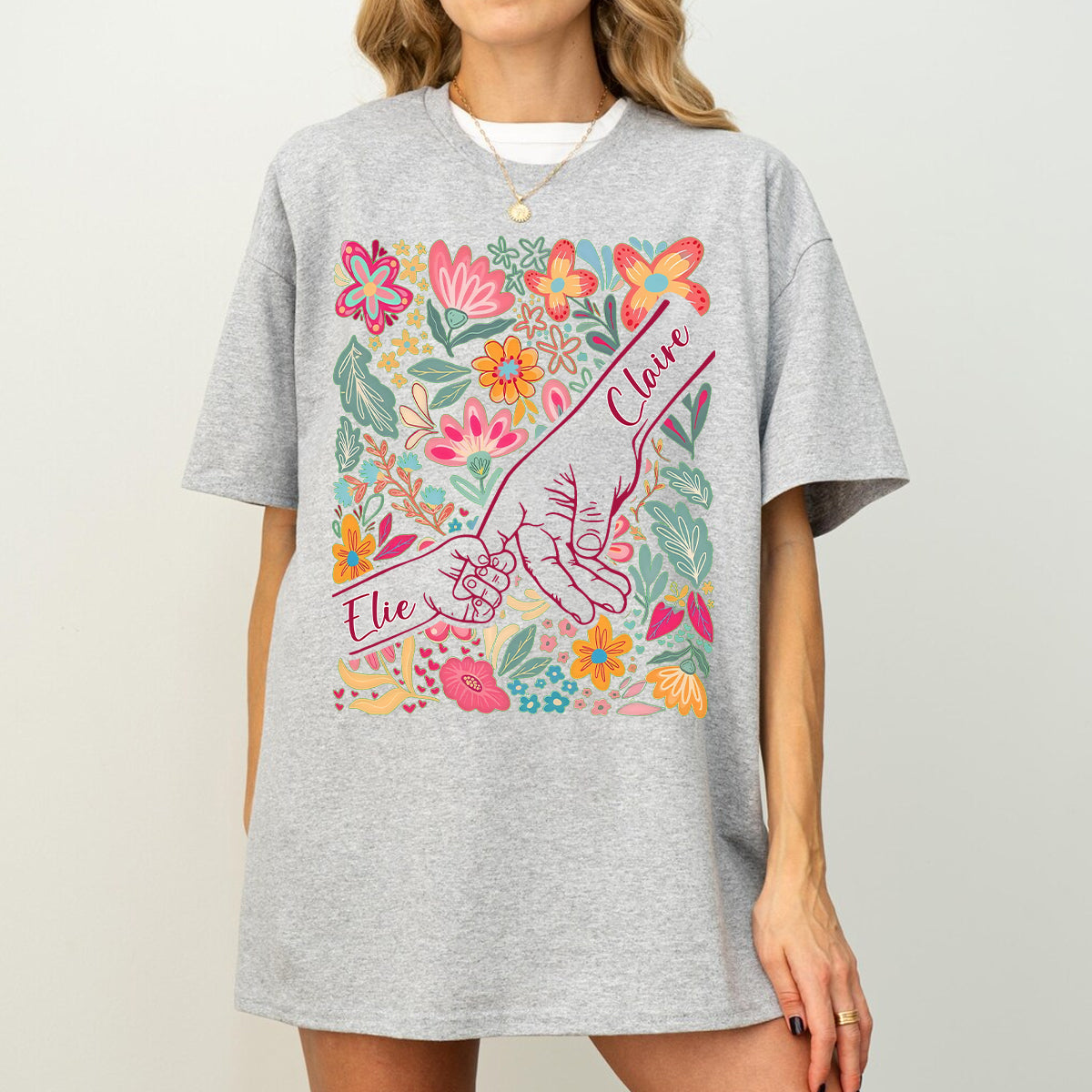 Mama Grandma & Me Forever Bond - Personalized T-Shirt For Mom Grandma