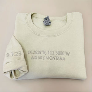 Custom Longitude and Latitude Location Embroidered Sweatshirt Hoodie