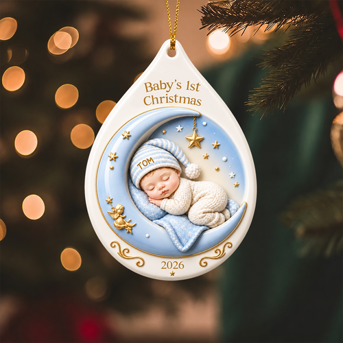 Baby’s First Christmas Moon Ornament - Real 3D Raised Ornament