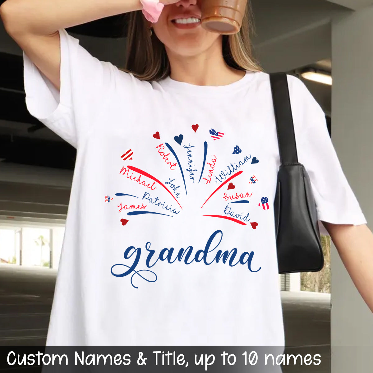 Firework America Flag Grandma And Kids - Personalized T-Shirt