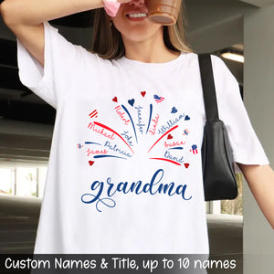 Firework America Flag Grandma And Kids - Personalized T-Shirt