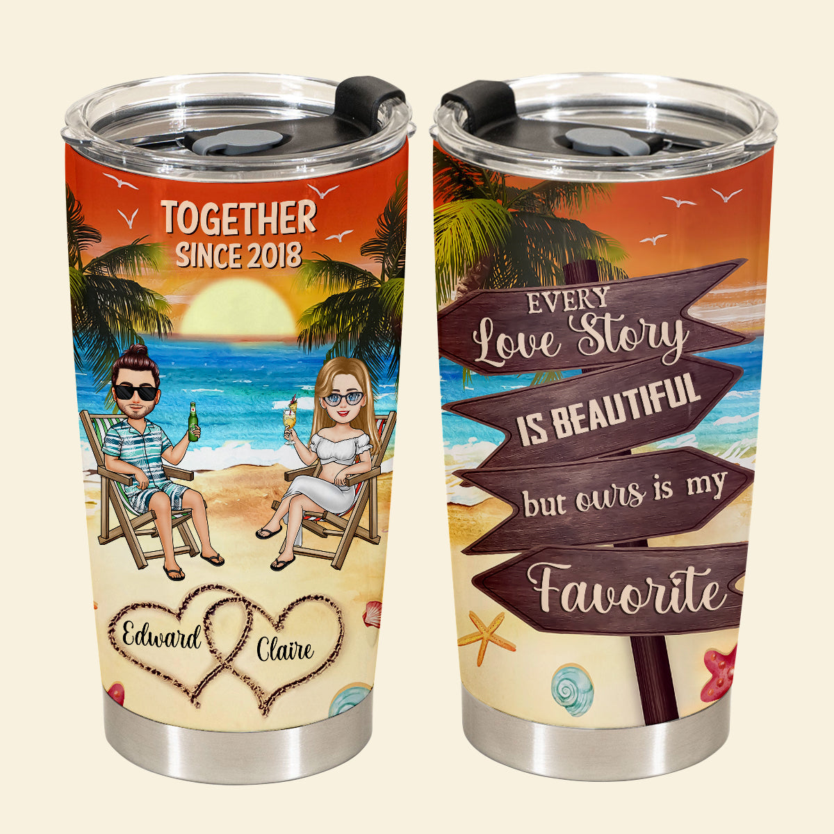 Every Love Story Is Beautiful - Personalized Tumbler- Gift For Couple, Beach, Summer Vacation 1_0df8d16c-743d-4611-a355-109965420d38.jpg