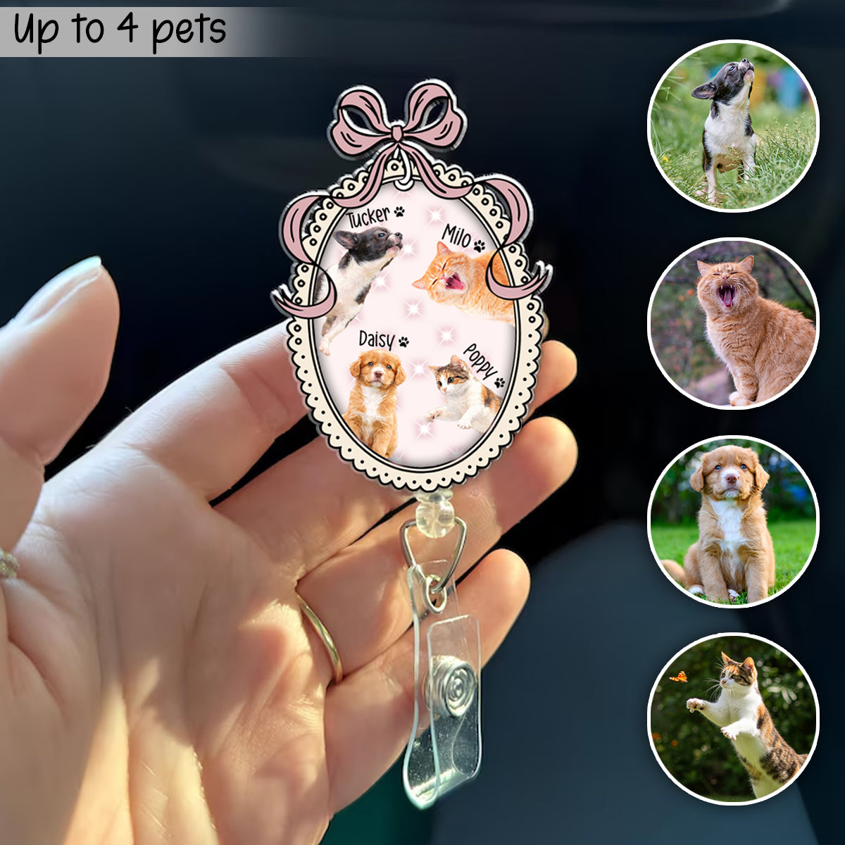 Custom Pet Watercolor Photo -Personalized Badge Reel