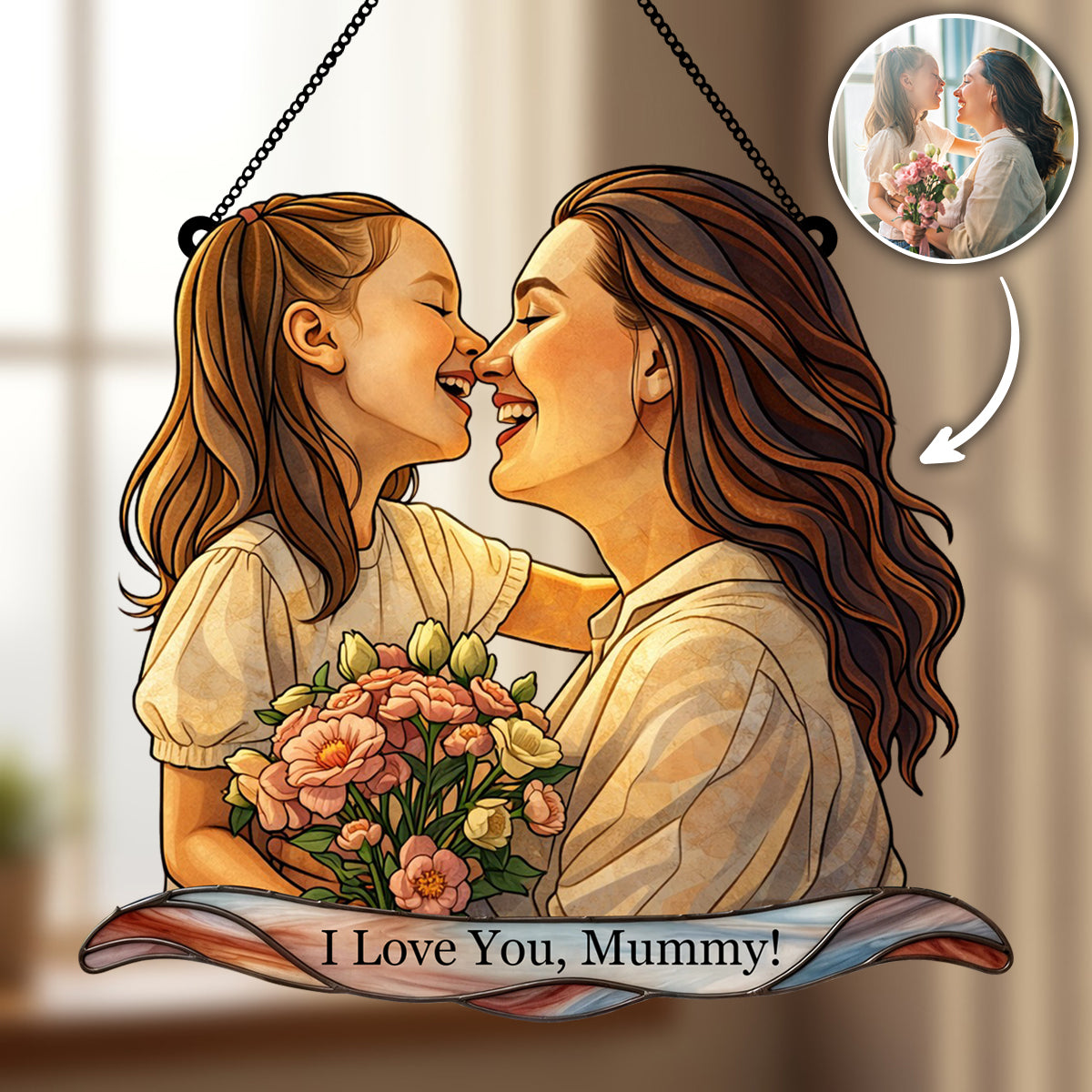 Personalized Family Portrait - Stained Glass Suncatcher for Mom on Mother's Day