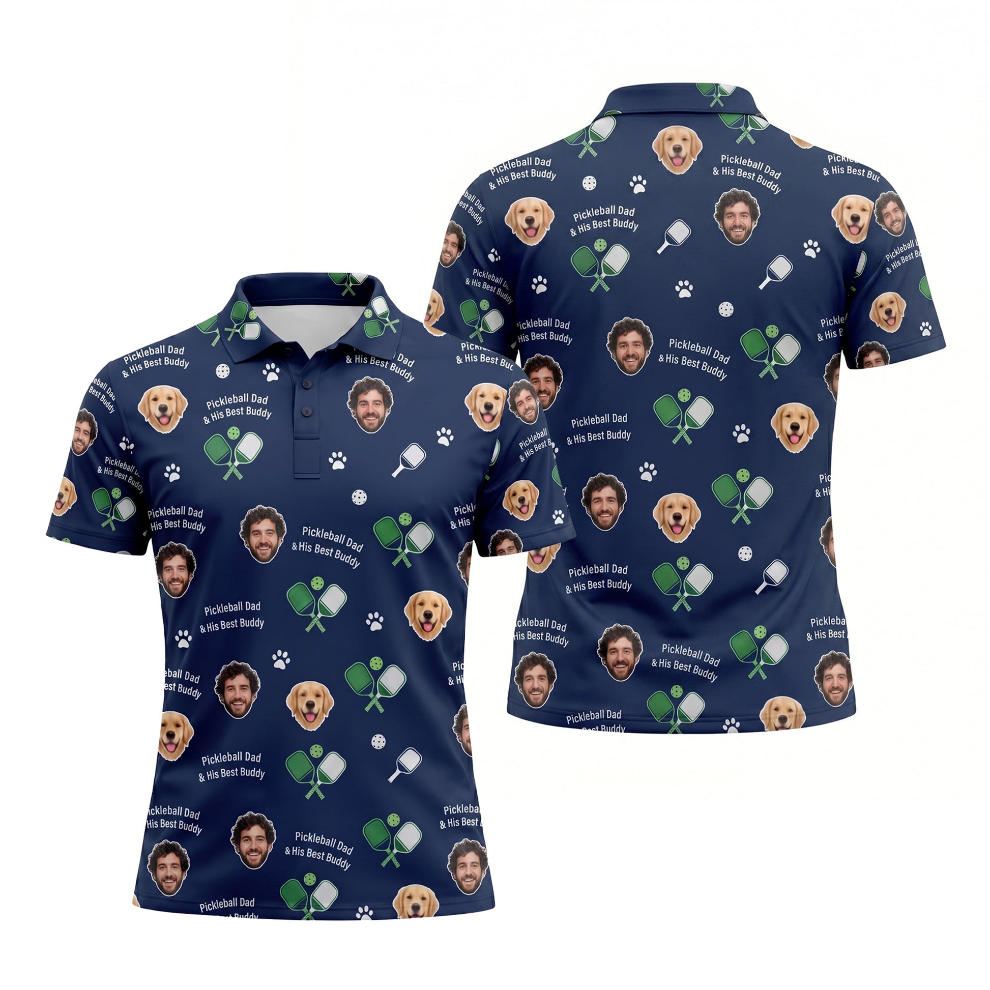 Custom Photo Pickleball Dad & Dog Polo Shirt Navy