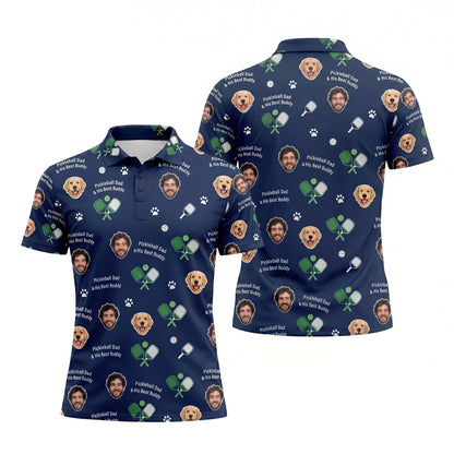 Custom Photo Pickleball Dad & Dog Polo Shirt Navy