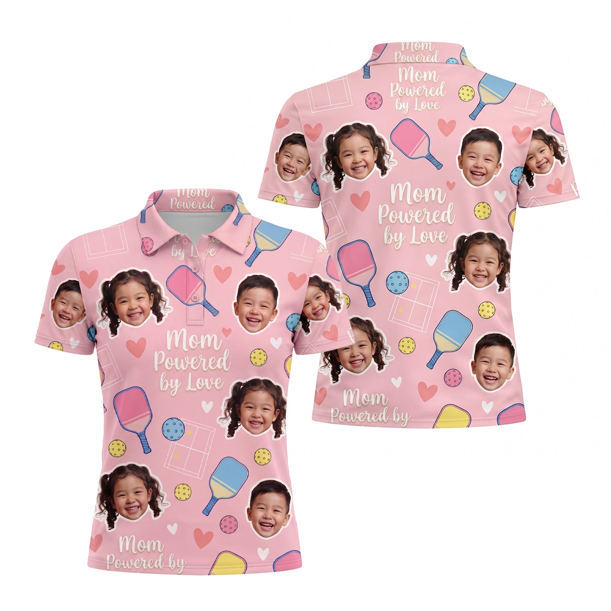 Mom Powered by Love Pickleball Custom Photo Polo Pink