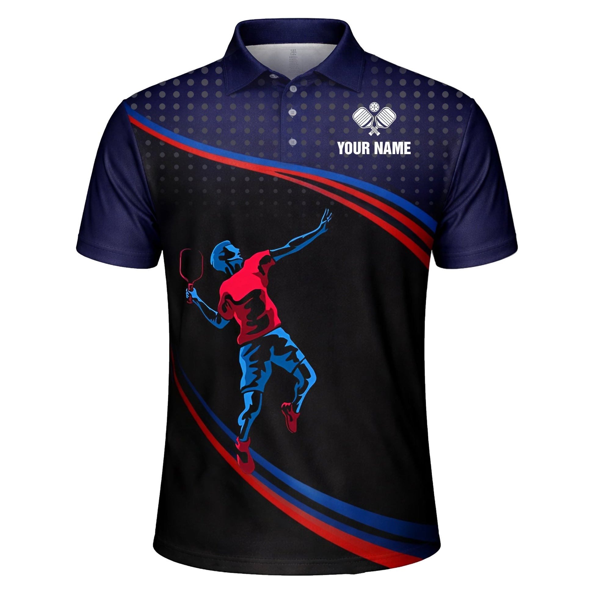 Pickleball Polo Shirt Personalized Name Men Women Sport Performance Polo Blue Red Player Design