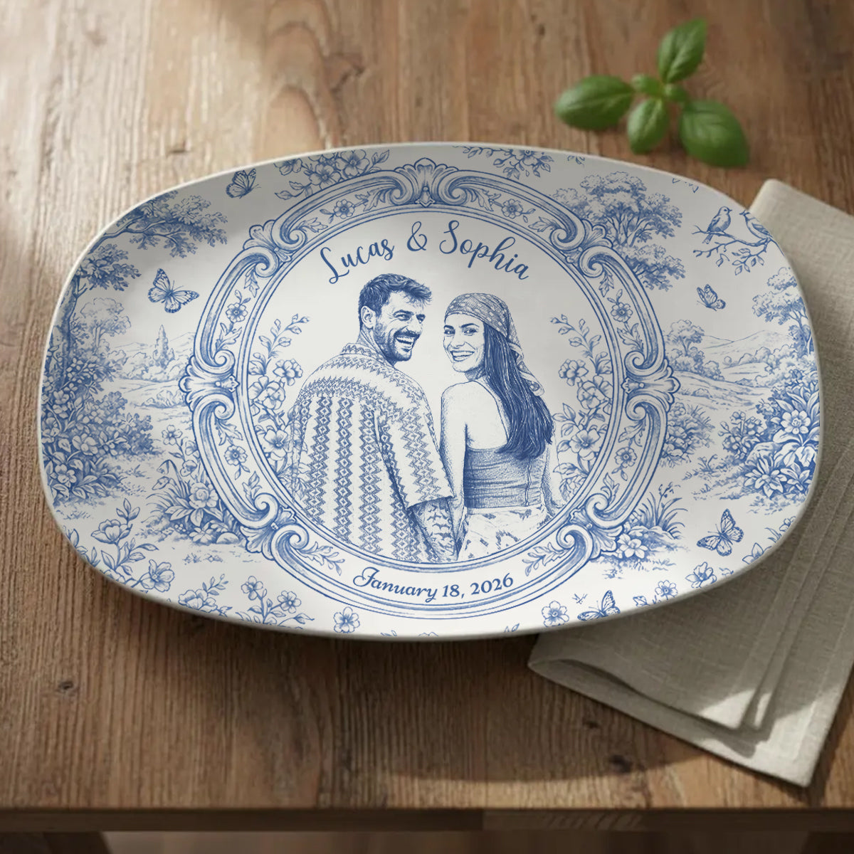 Custom Porcelain Portrait - Personalized Couple Toile Plate