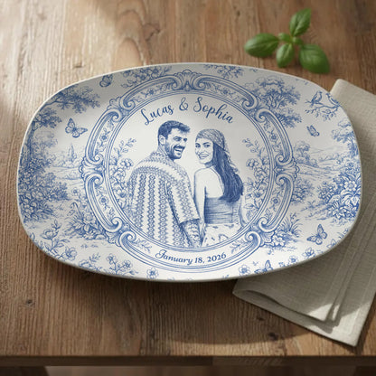 Custom Porcelain Portrait - Personalized Couple Toile Plate